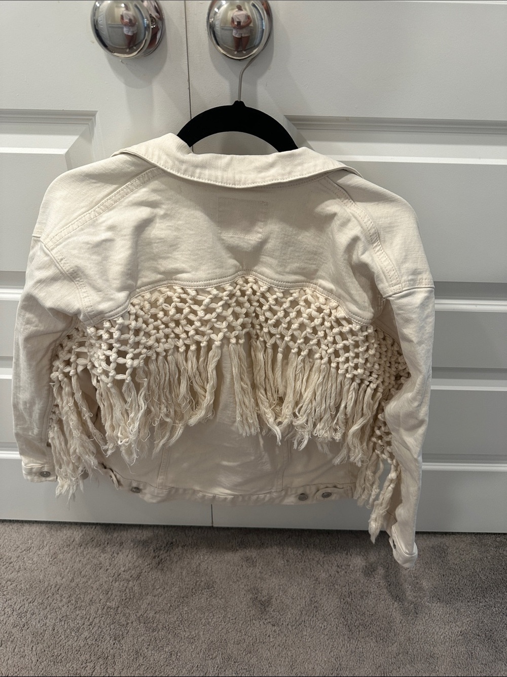 Lucky Brand Cream Crochet Denim Fringe Jean Jacket